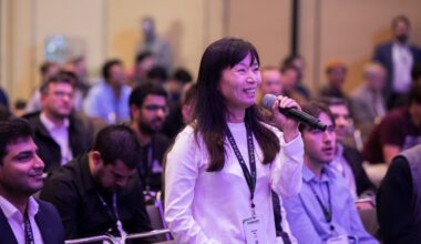 An audience member asks a question at the 2025 TechCrunch Disrupt event
