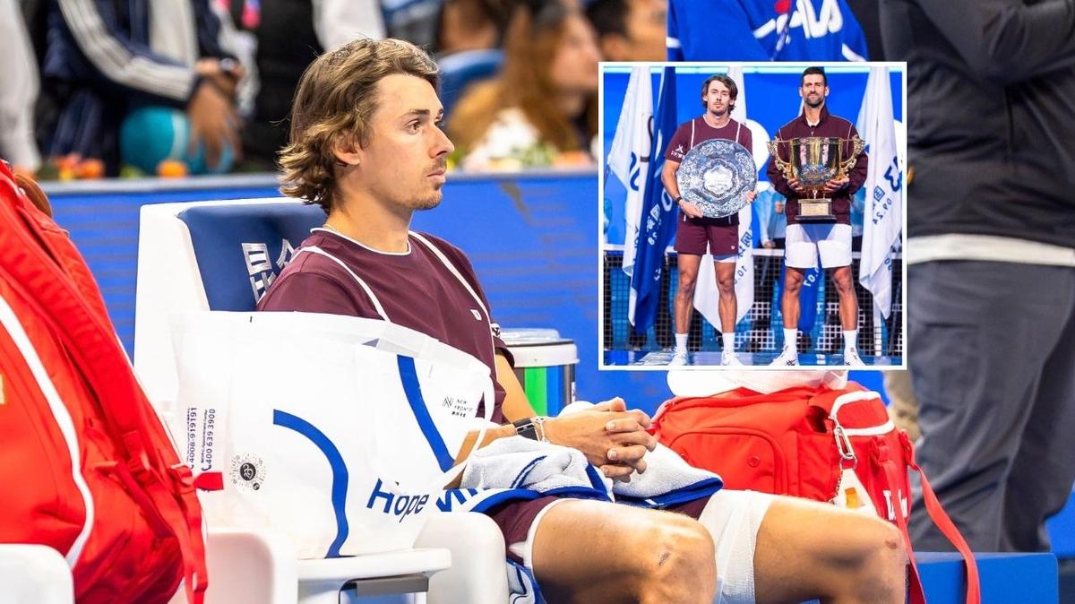 Alex de Minaur breaks down in China Open final against tennis legend Novak Djokovic