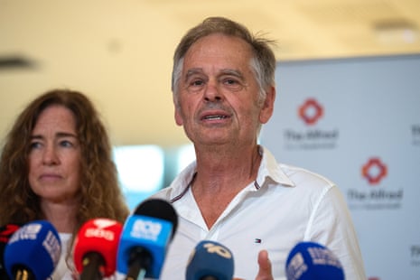 Phil Haines, husband of Independent MP Helen Haines, speaking at Alfred hospital in Melbourne on 21 October 2026.
