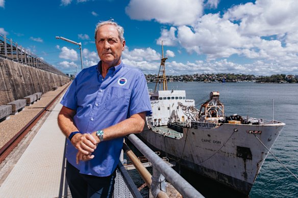 Stuart King, Co-Chair of Save our Sydney Harbour at Balls Head, Waverton, where the Cape Don has been moored for over 20 years.