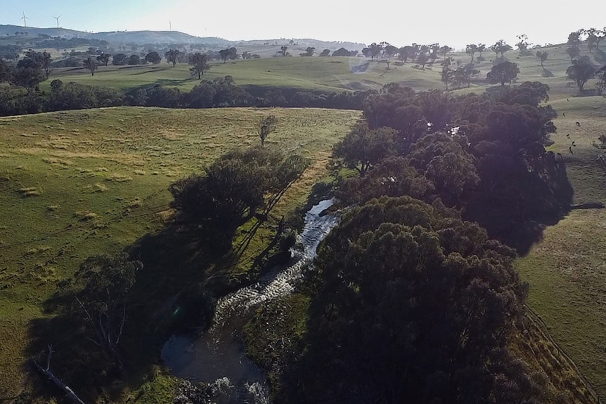 an aerial view of the Belubula River, Central West NSW which ahs been contaminated with PFAS