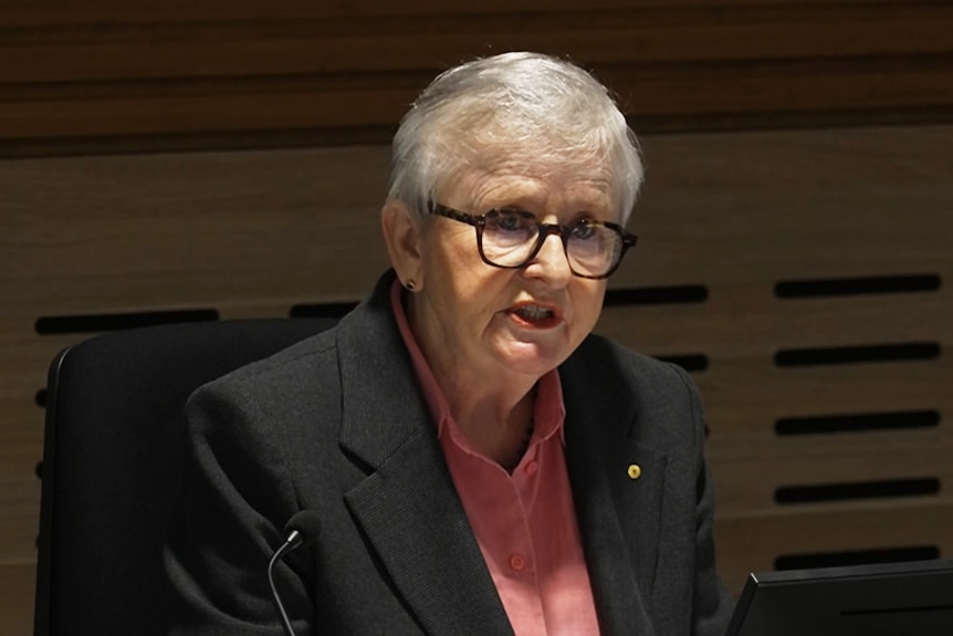 Woman with grey hair in the commission