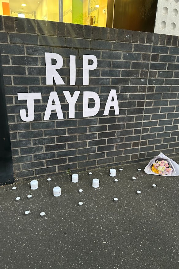A memorial for Jayda Lou-Eve Allen Bonner in Cardigan Street, Carlton, on Saturday evening.