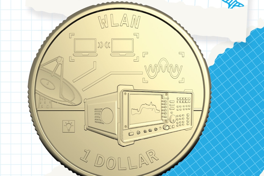 A $1 Australian coin featuring the design of WLAN.
