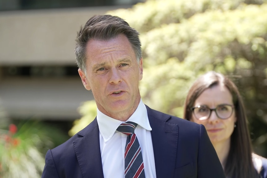 NSW Premier Chris Minns speaking at a press conference in Sydney in October 2026.