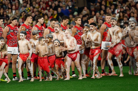 The pre-game ceremony ahead of Dreamtime at the ’G is always moving.