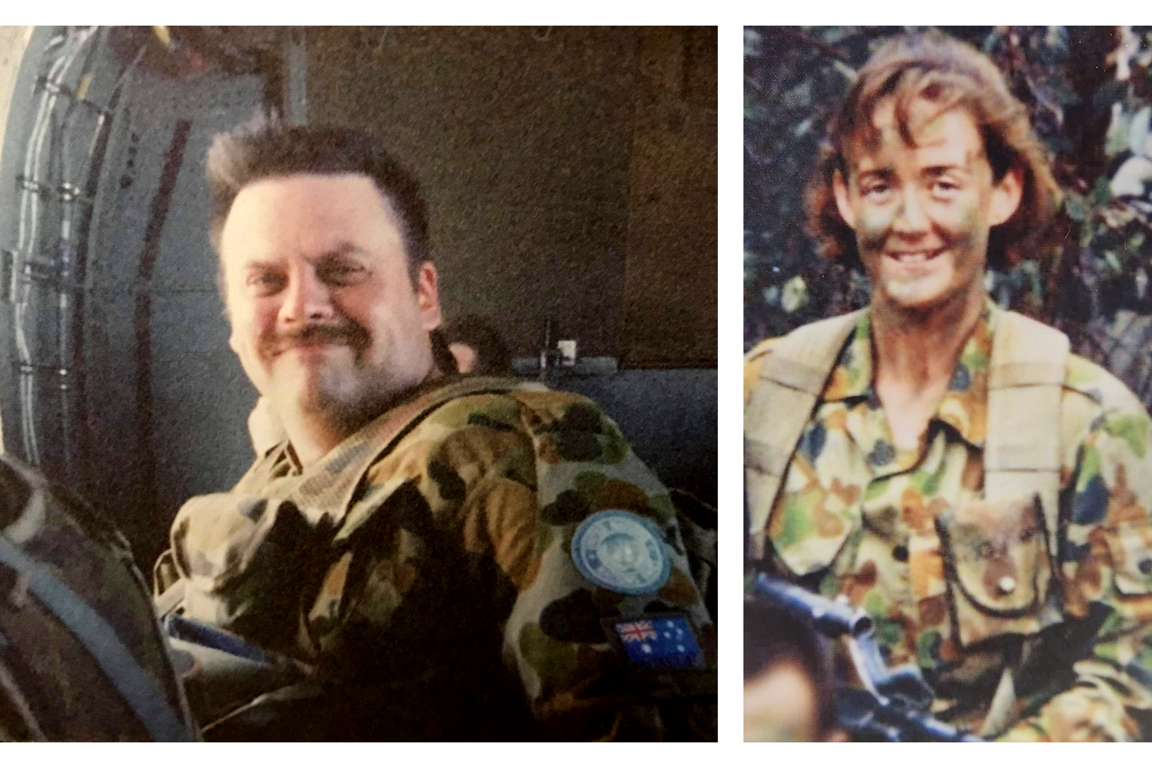 A composite image of two old photos of a man and woman in army uniform. They are smiling.