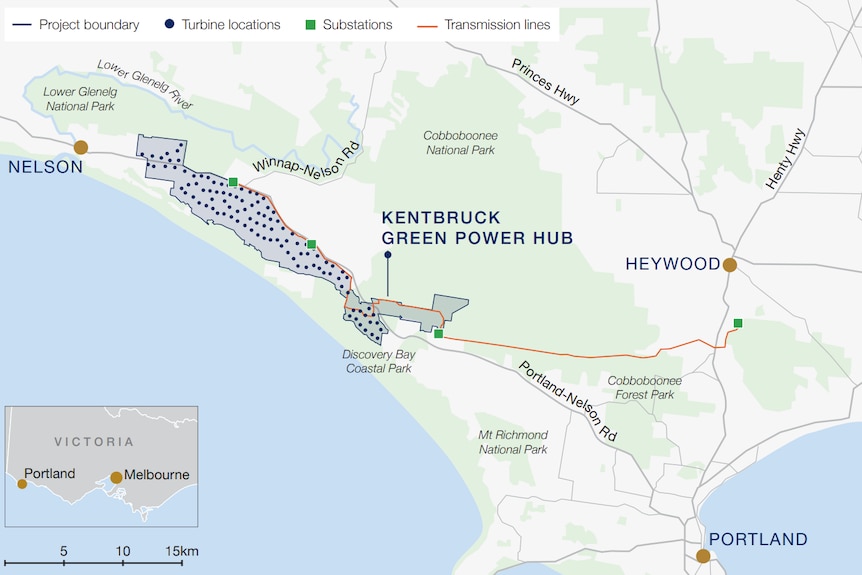 A map showing the planned location of wind turbines.