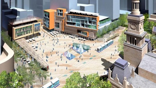 An artist's impression of the proposed Town Hall Square, for which the City of Sydney has been slowly acquiring properties.