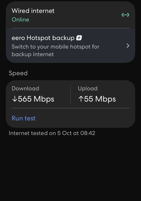 Holly’s internet maintained its fast connection, while the eero system extends to every room in the apartment.
