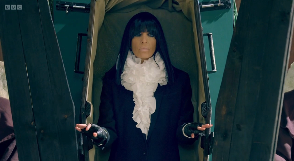 Claudia Winkleman Celebrity Traitors 2026 claudia winkleman enters in a coffin on celebrity traitors 2026