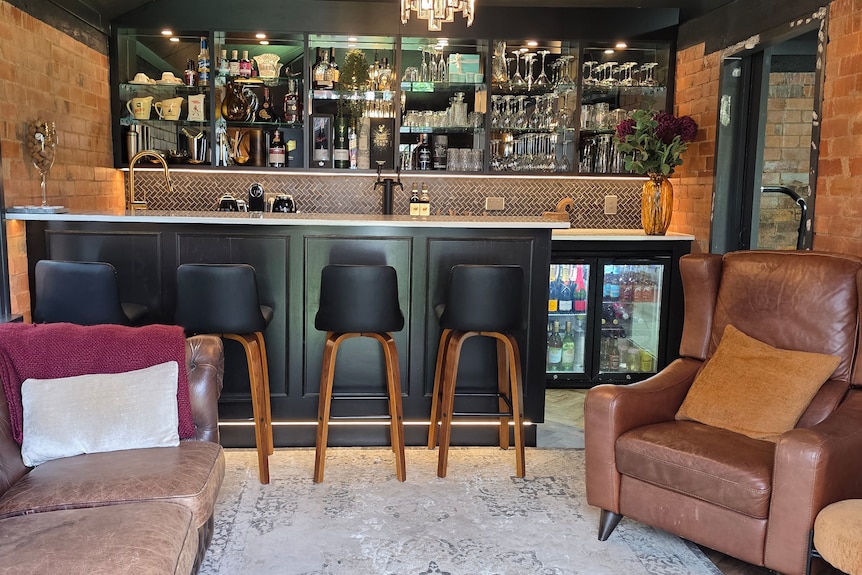 a bar built into a suburban home