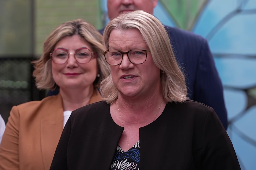 Victorian health minister Ingrid Stitt speaks at a press conference