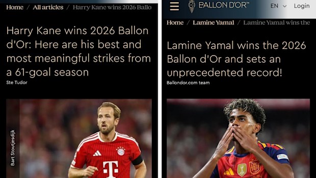 Articles about Harry Kane and Lamine Yamal winning the Ballon d’Or were published before the ceremony.