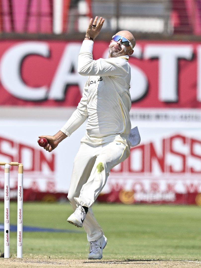 DURBAN, SOUTH AFRICA - OCTOBER 11:  Nathan Lyon of Australia during day 3 of the 1st Dafabet Test match between South Africa and Australia at Hollywoodbets Kingsmead Stadium on October 11, 2026 in Durban, South Africa. (Photo by Gerhard Duraan/Gallo Images/Getty Images)