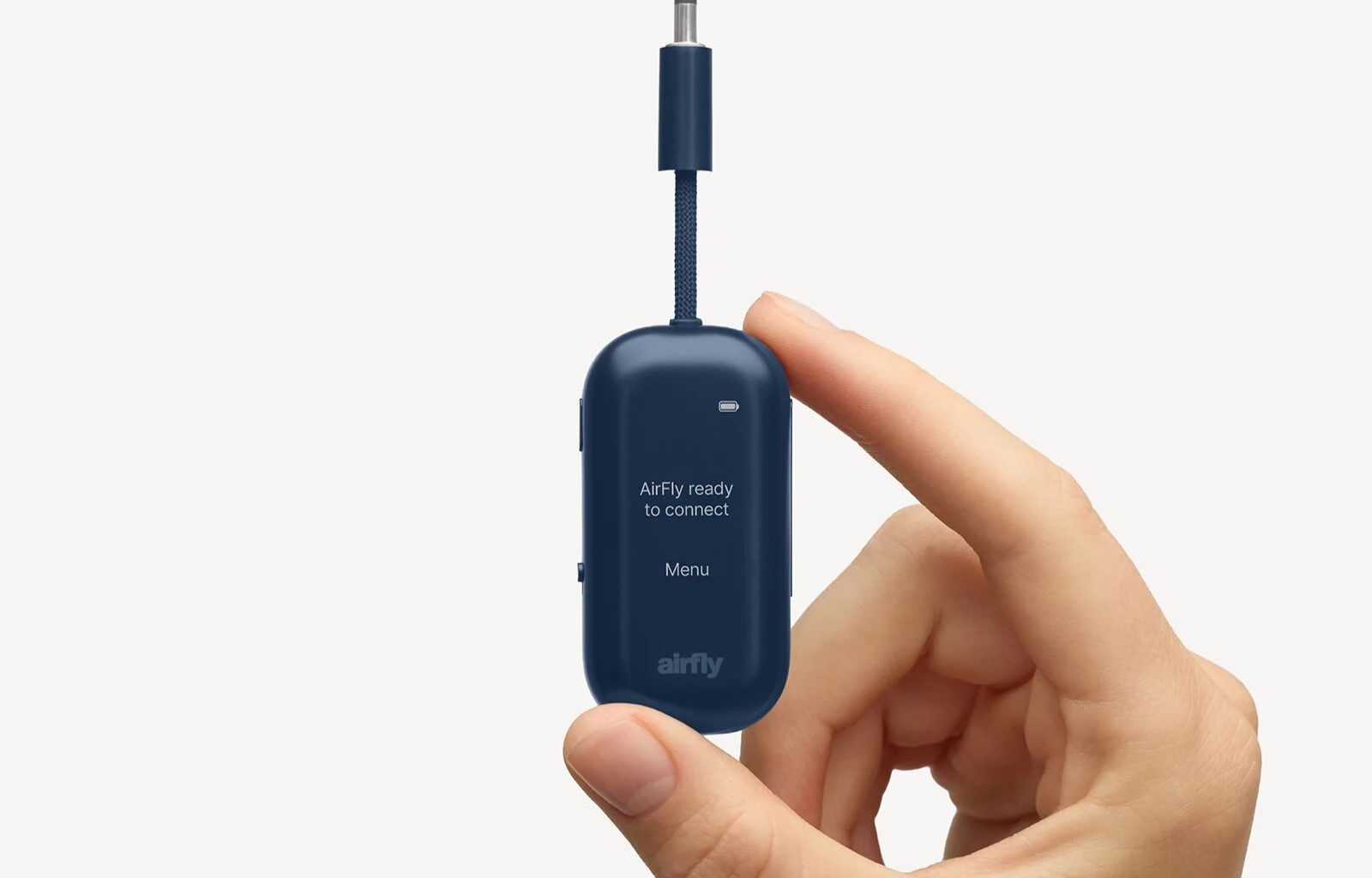 AirFly View wireless headphones dongle has a display for easy setup and management
