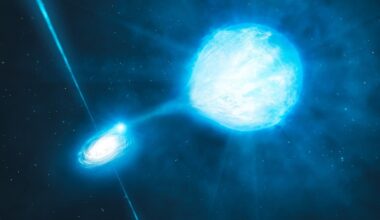This artist's illustration shows a stellar-mass black hole (left) accreting material from a much larger Wolf-Rayet star. In this case, the black hole is emitting bright energy and is hard to miss. But other stellar-mass black holes are more isolated, with little to feed on and emitting little radiation, and finding them is difficult. Image Credit: By ESO, CC BY 4.0, https://commons.wikimedia.org/w/index.php?curid=9551709