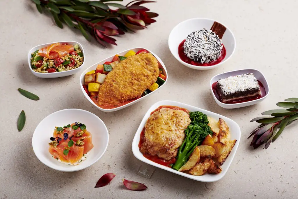 Emirates' 2026 Australia anniversary menu.