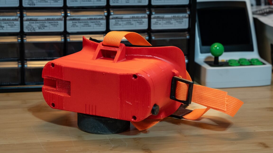 The completed headset on the workbench.
