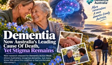 Family members having a supportive conversation with an older Australian living with dementia