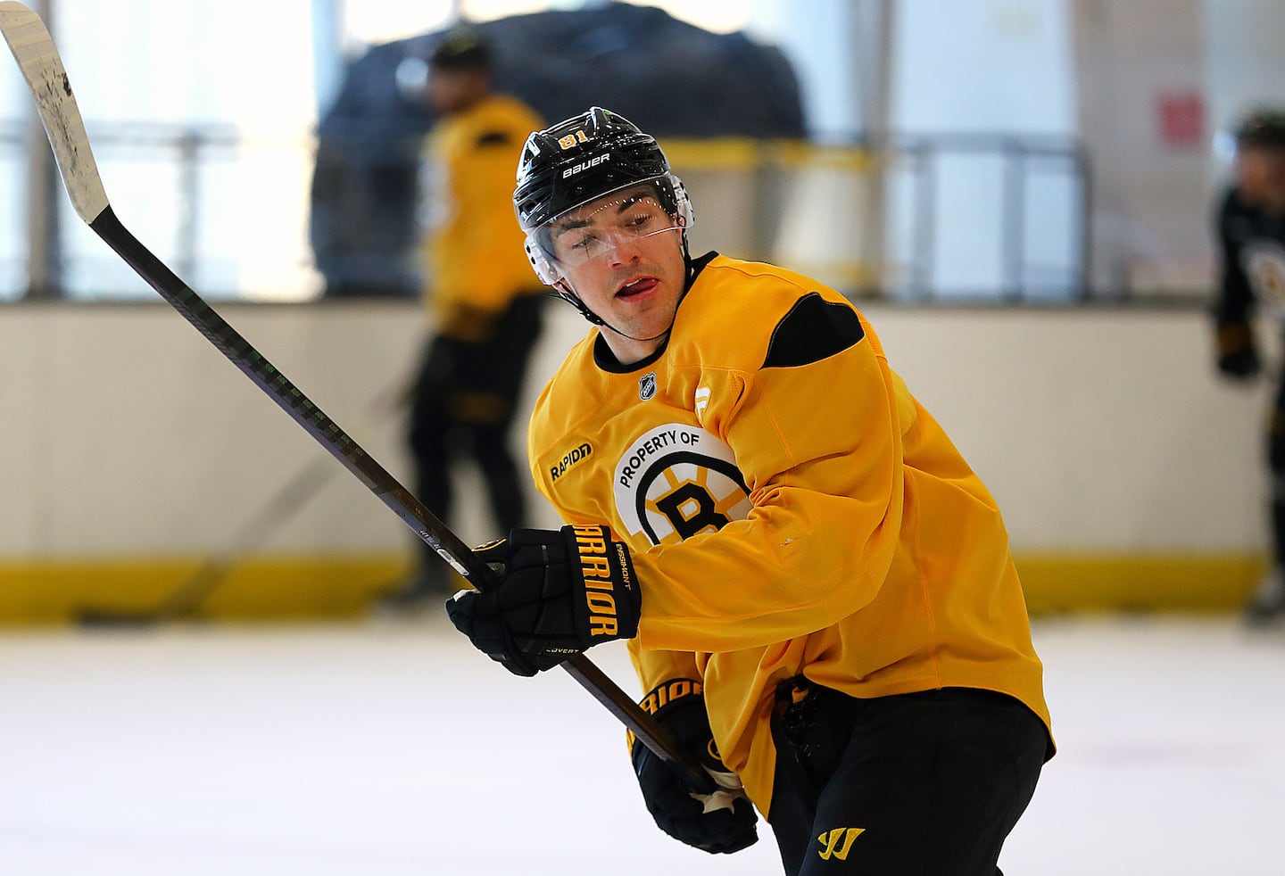 Boston 02/18/2026 The Boston Bruins held practice at the Warrior Ice Arena on Thursday. Michael Eyssimont during a drill.   John Tlumacki/Boston Globe