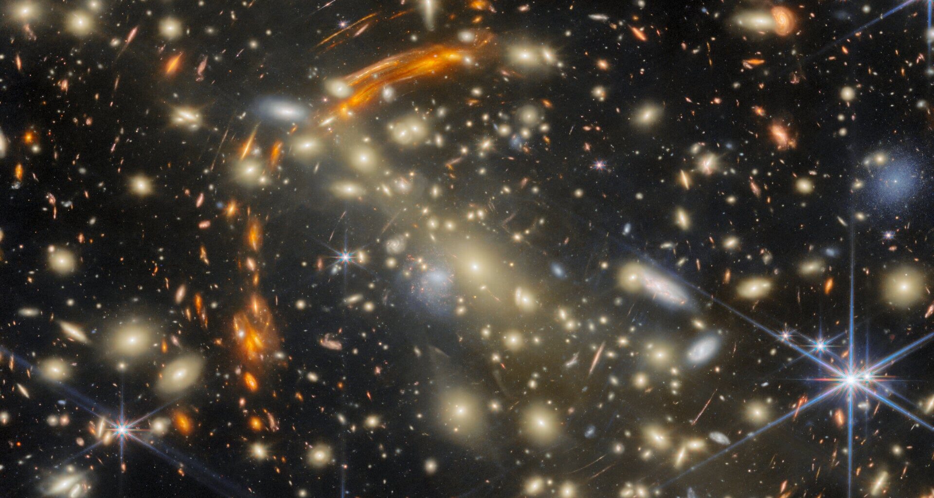 Webb captures the massive galaxy cluster MACS J0454.1-0300, made of many golden elliptical galaxies. Credit: NASA/ESA/CSA