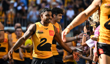 Two AFL stars lace the boots for off-season football game in regional Australia