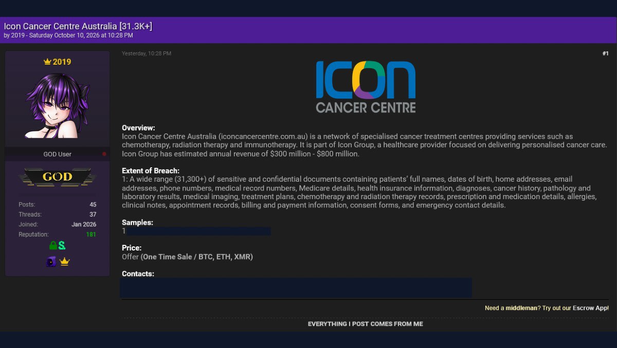 Exclusive: Australian patient data compromised in Icon Cancer Centre hack