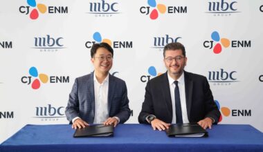 (From left) Sebastian Kim, vp and head of the content distribution at CJ ENM, and Tareq Alibrahim, director of MBC1, MBC DRAMA, and MBC SHAHID Content