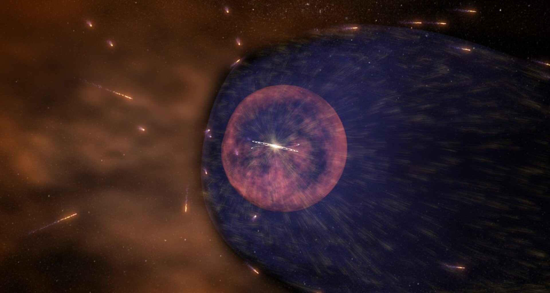 a purple bubble on a starry background