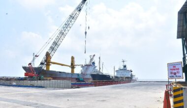 Stock image of a ship recycling facility with two ships pictured