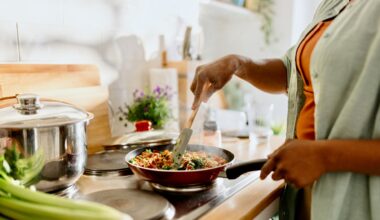 A woman cooks quinoa vegetable dish