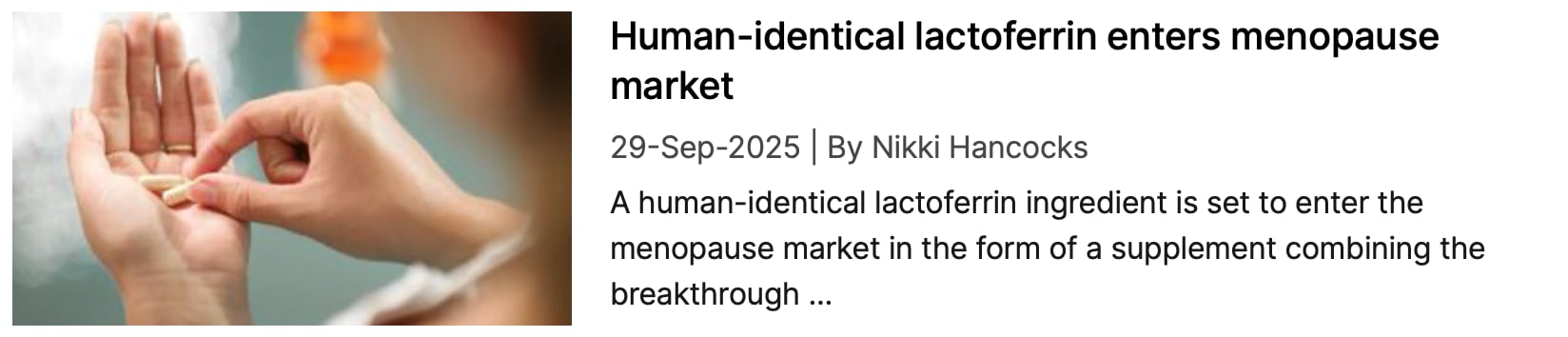 NutraIngredients coverage: Human-identical lactoferrin enters menopause market