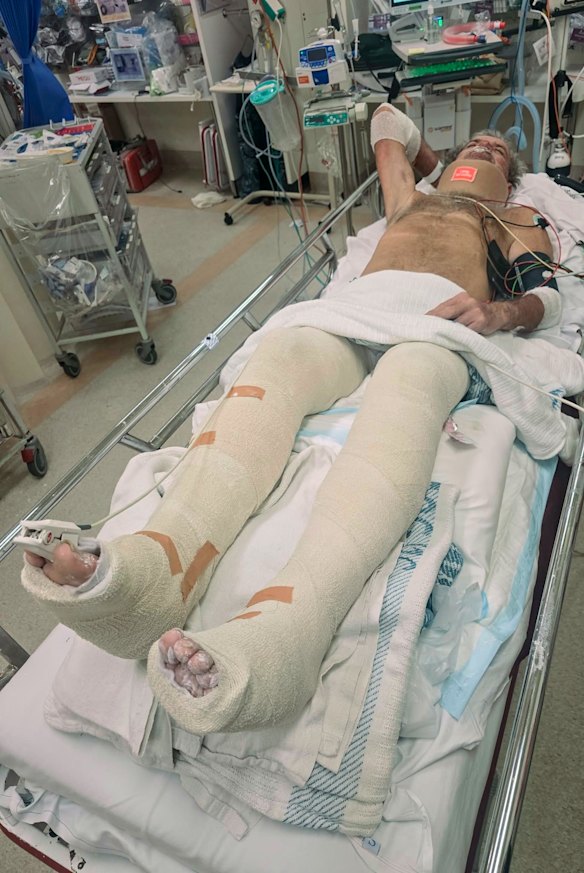 Dave “the barber” Martin was one of the Knights fans seriously injured when a BMW ploughed into fans lining a Newcastle street on Saturday.