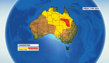 Thunderstorms through South Australia and up towards Northern Territory, otherwise high and dry in NSW, Victoria and Tasmania