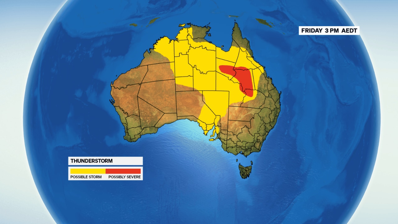 Thunderstorms through South Australia and up towards Northern Territory, otherwise high and dry in NSW, Victoria and Tasmania