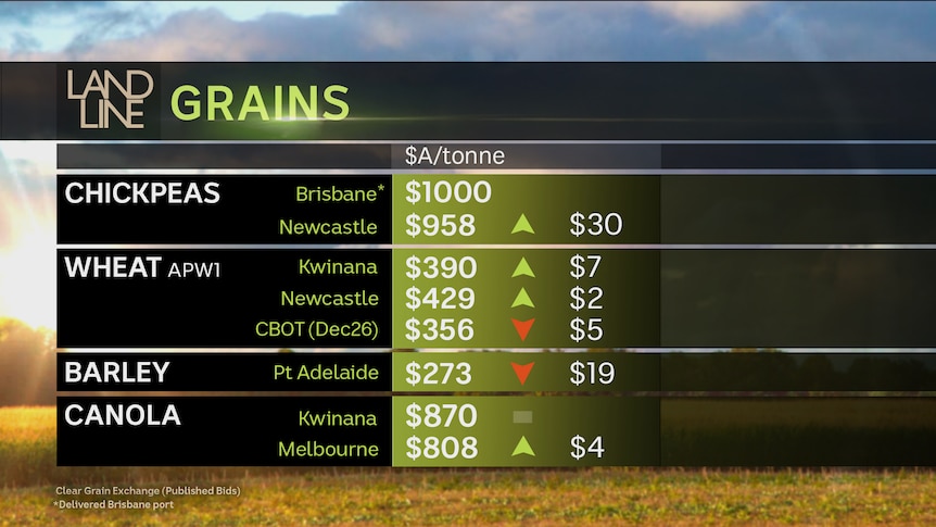 Landline graphic showing grain prices