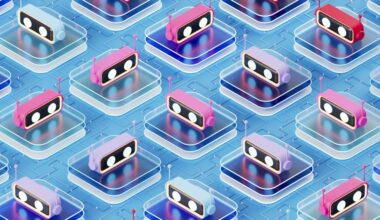 AI Chatbot Assistants on Glass Blocks, Artificial Intelligence Technology Concept. Digitally generated image. 3d render.