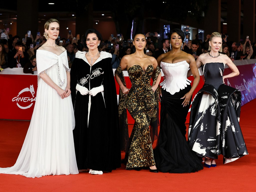 Sarah Paulson, Kris Jenner, Kim Kardashian, Niecy Nash, and Naomi Watts pose on the red carpet at the premiere of "All's Fair" during the 21st Rome Film Festival.