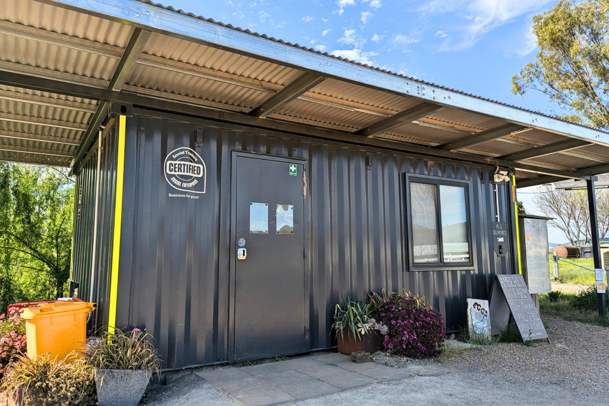 A shipping container turned into a small supermarket.