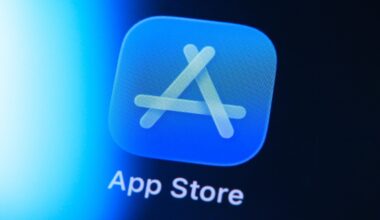 A closeup of the Apple App Store app icon on a screen.