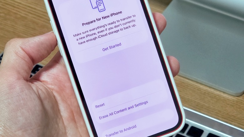 iPhone showing options to erase all content and settings.