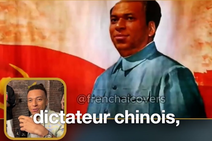 A screenshot of a video showing a man and an AI image.