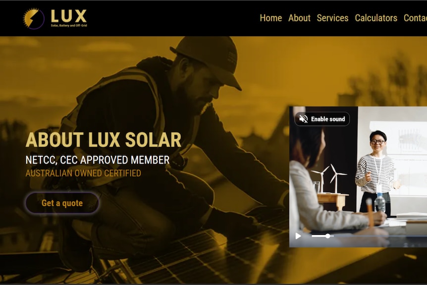 Screenshot of Lux Solar website