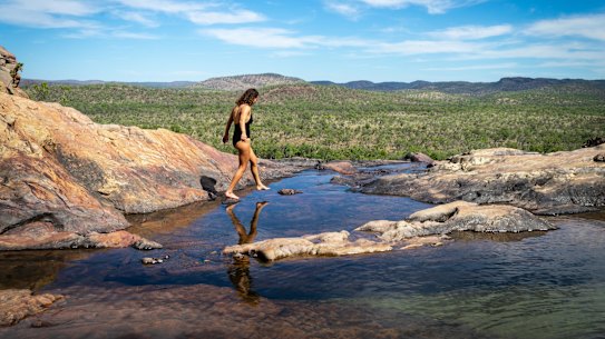 Enjoying the top pool at Gunlom Falls.