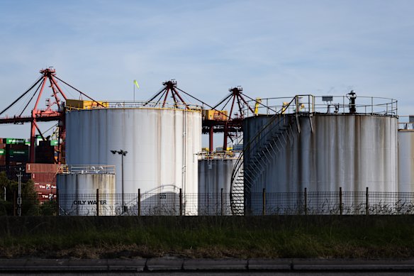 The Ampol Banksmeadow oil terminal at Port Botany.