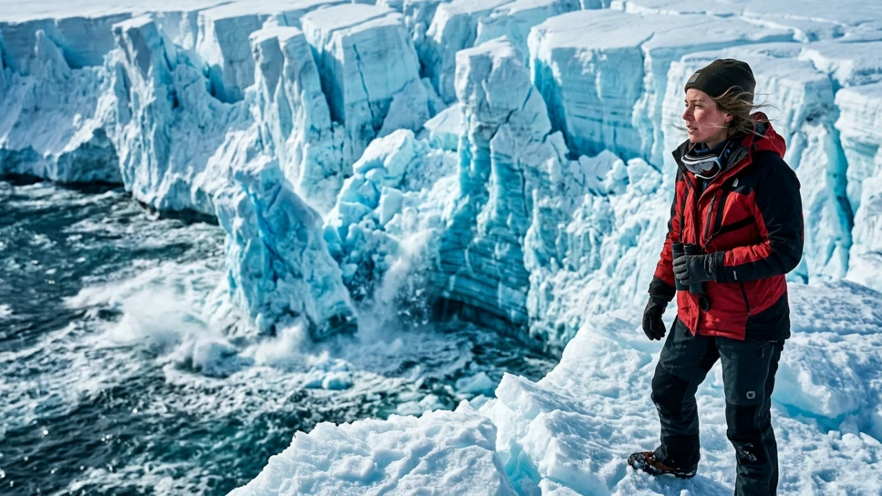 Antarctica's Thwaites Glacier ice shelf edge meeting the ocean