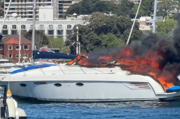 The yacht, moored at Double Bay, caught on fire on Saturday morning.