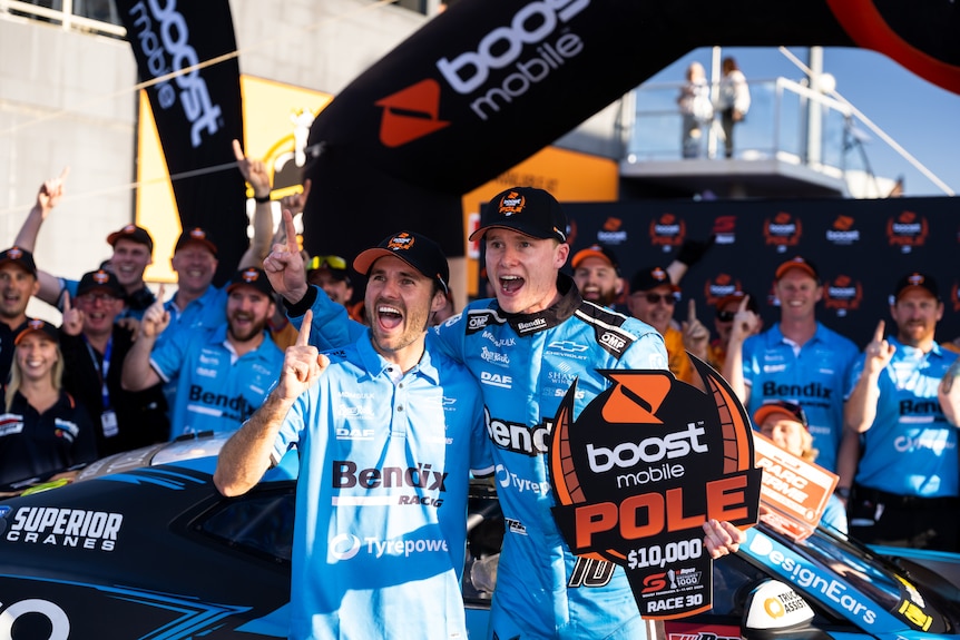 Zach Bates celebrates winning the top ten shoot-out for the 2026 Bathurst 1000