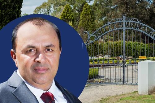 Bhart Bhushan to the left, a fancy gate estate with greenery on the right.